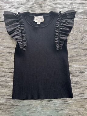 INDUSTRY Black Ruffle Shoulder Ribbed Tank